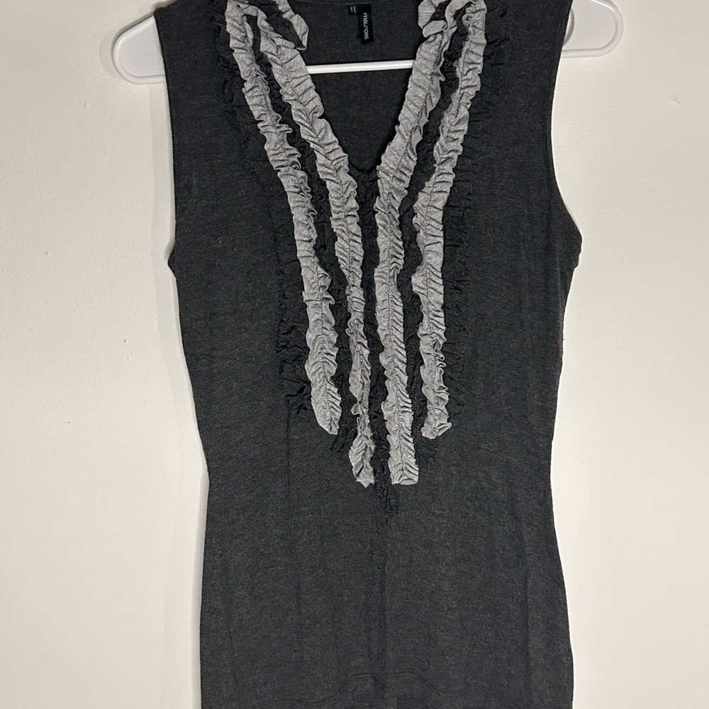 Maurices Gray Sleeveless Top with Ruffle Detail